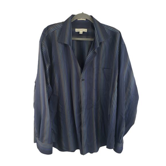 Pronto Uomo Men's Blue Striped Button Up Shirt sz XXL Plus Work Casual - Picture 1 of 3